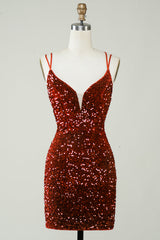 Red Homecoming Dresses Criss-Cross Straps Sequin Tight Short Hoco Dresses