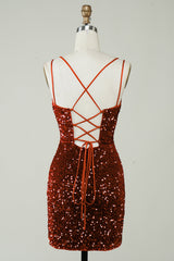 Red Homecoming Dresses Criss-Cross Straps Sequin Tight Short Hoco Dresses
