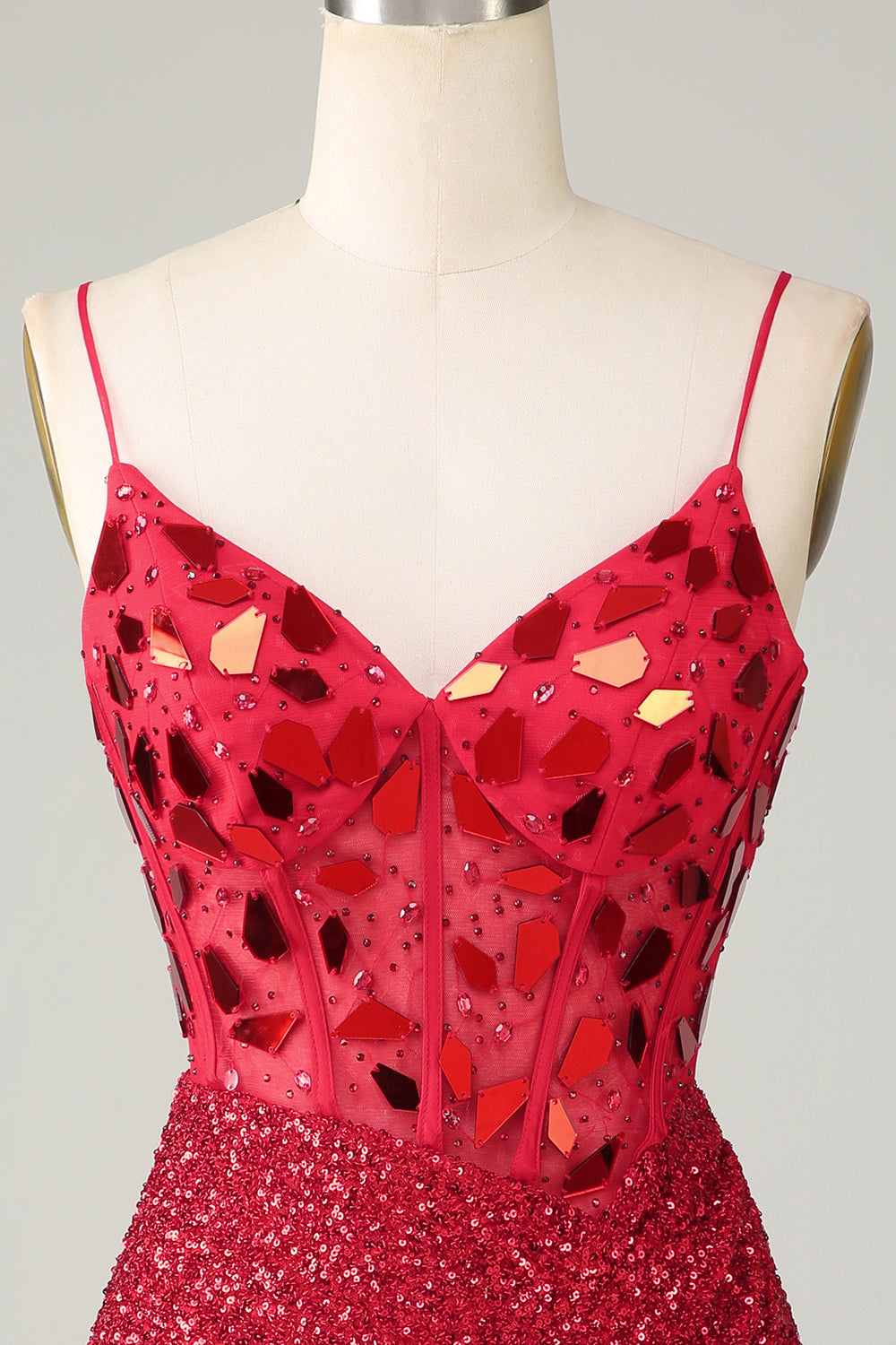 Red Homecoming Dresses Glitter Corset Sequin Tight Short Mirror Cocktail Dresses