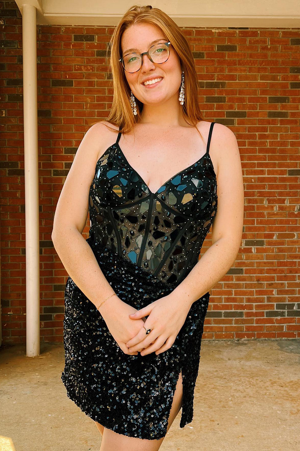 Red Homecoming Dresses Glitter Corset Sequin Tight Short Mirror Cocktail Dresses