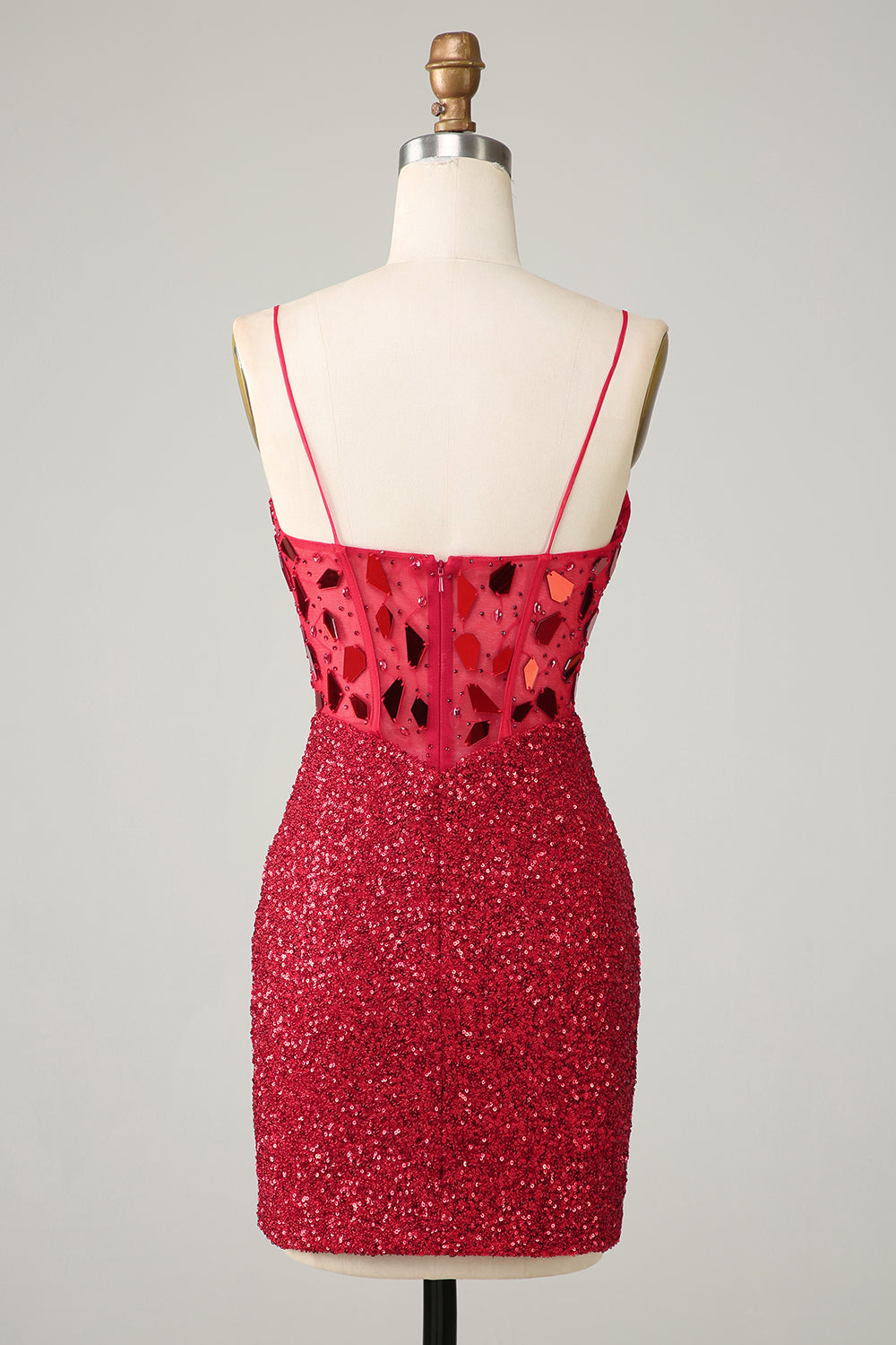 Red Homecoming Dresses Glitter Corset Sequin Tight Short Mirror Cocktail Dresses