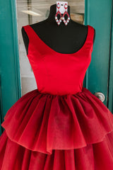 Red Homecoming Dresses High Low Tiered Cocktail Dresses