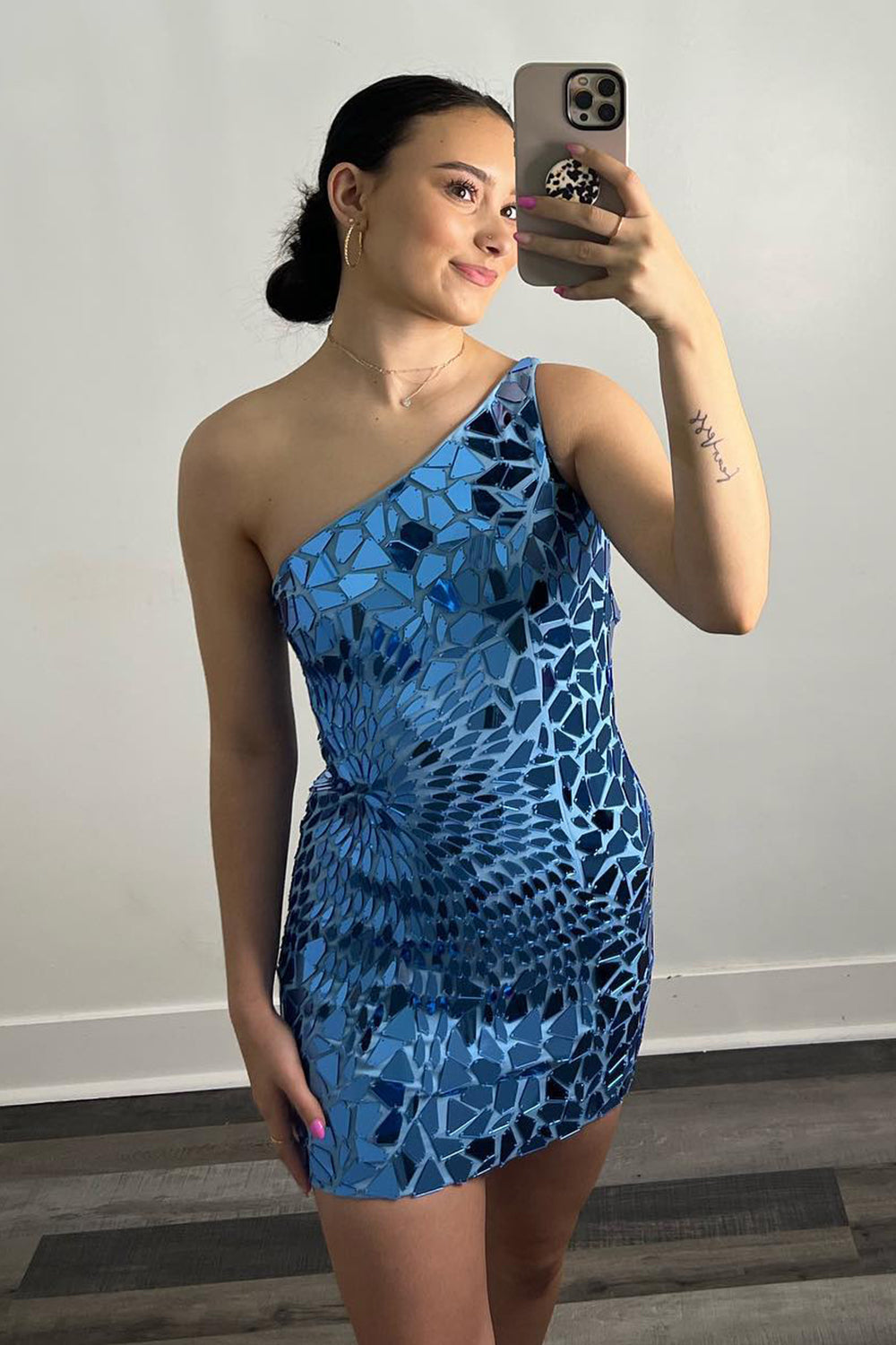 Red Homecoming Dresses One Shoulder Mirror Tight Short Cocktail Dresses