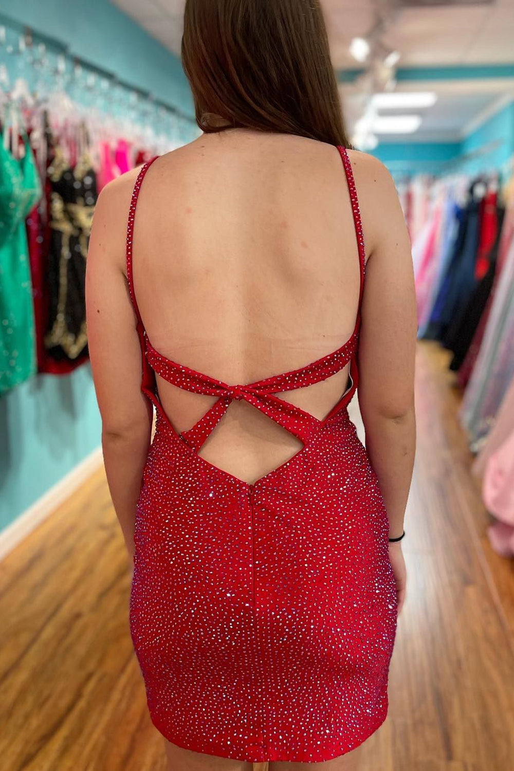 Red Homecoming Dresses Sequin Open Back Tight Short Hoco Dresses