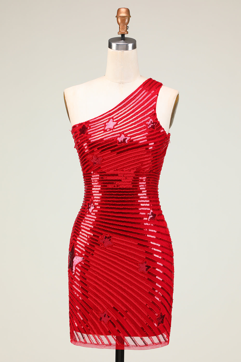 Red Homecoming Dresses Sequin Stars Tight Short Cocktail Dresses