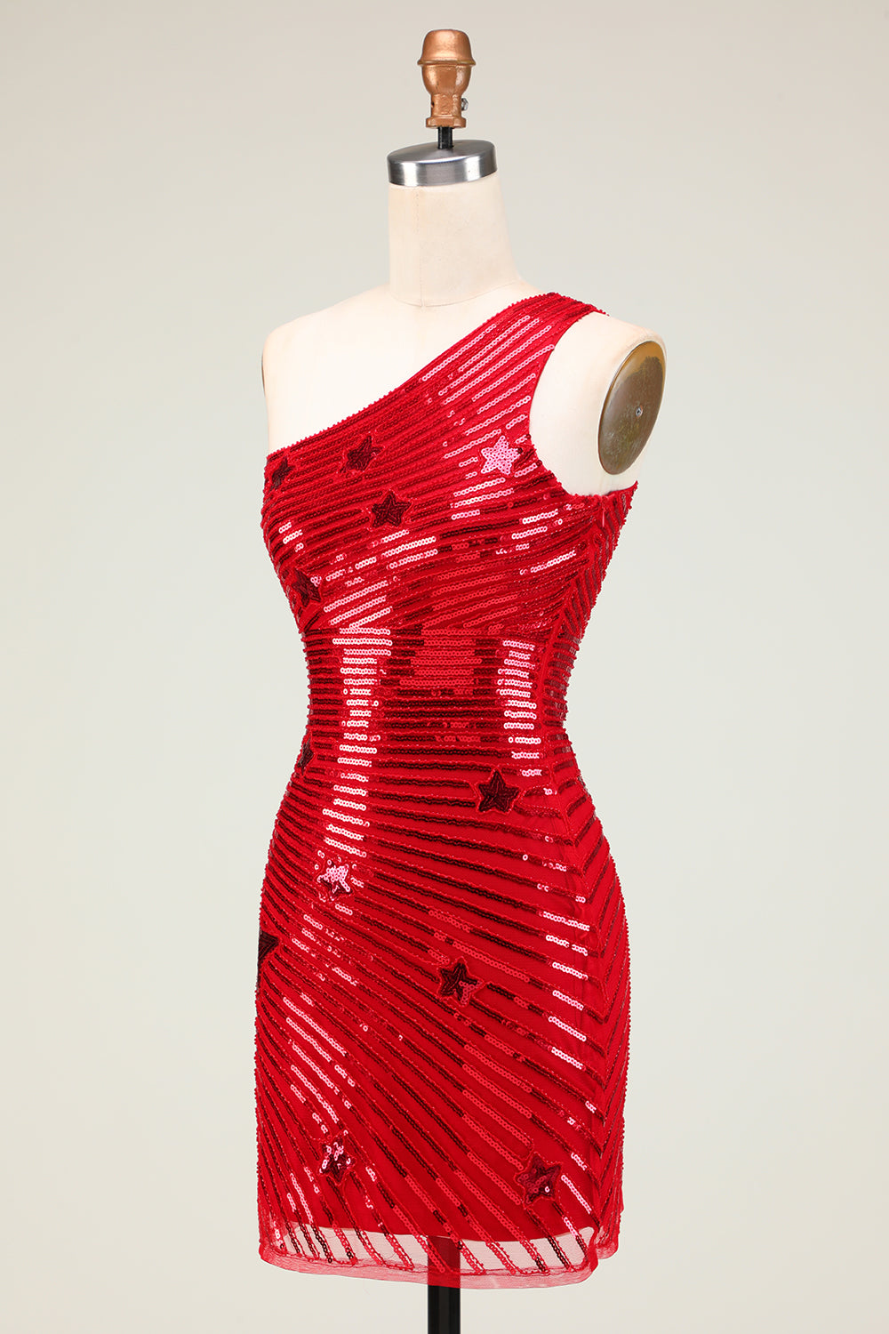 Red Homecoming Dresses Sequin Stars Tight Short Cocktail Dresses
