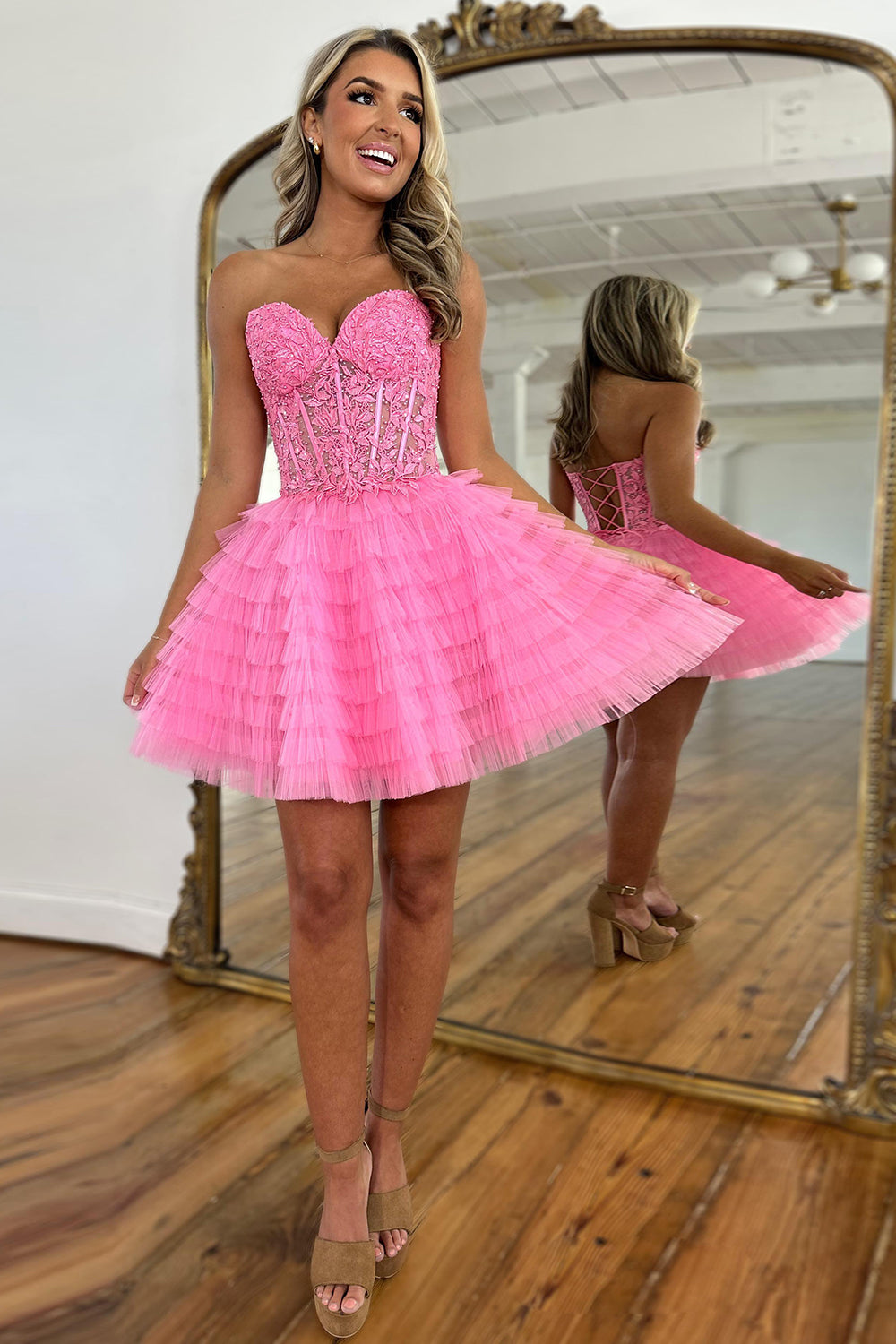 Red Homecoming Dresses Strapless Corset A Line Short Cocktail Dresses With Beadings