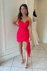 Red Homecoming Dresses Strapless Ruched Tight Short Cocktail Dresses
