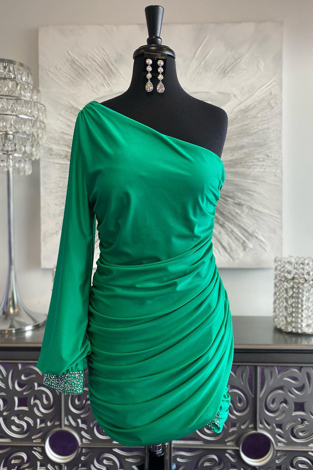 Red Homecoming Dresses Tight One Shoulder Cocktail Dresses with Sequin