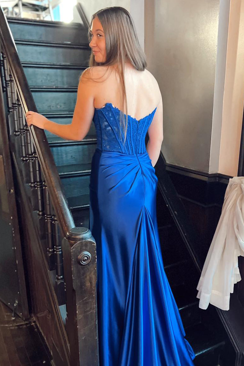 Red Mermaid Satin Corset Long Prom Dress with Slit