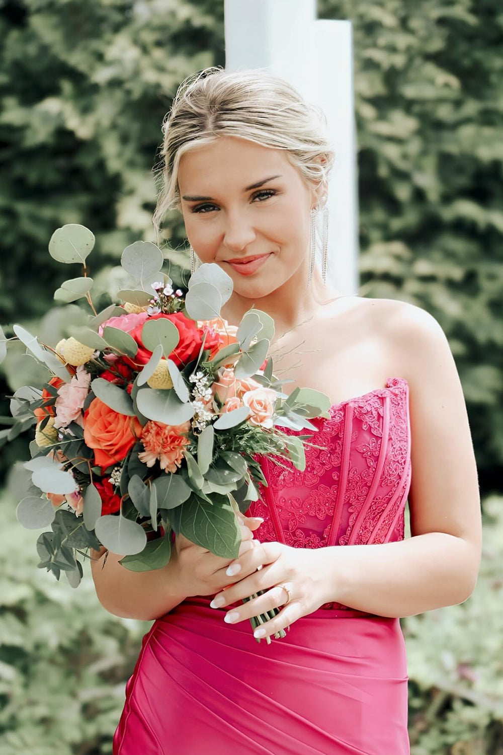 Red Mermaid Satin Corset Long Prom Dress with Slit