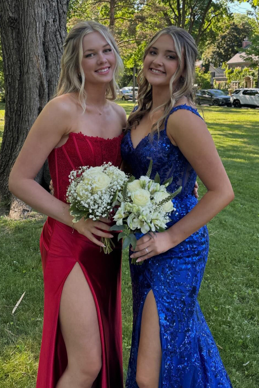 Red Mermaid Satin Corset Long Prom Dress with Slit