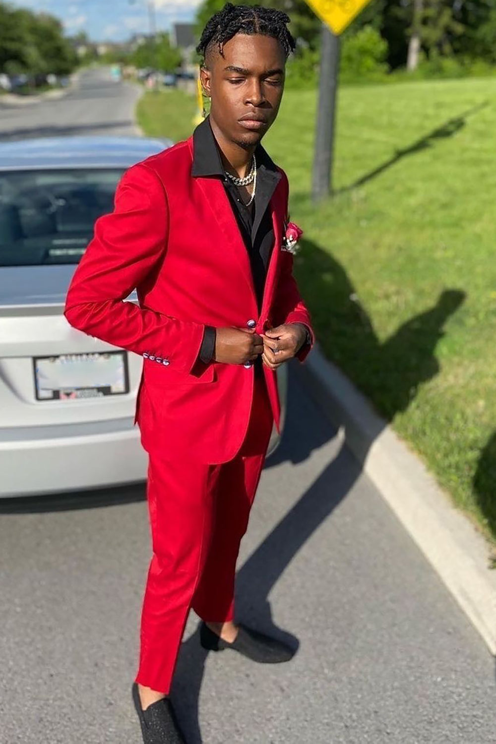 Red Notched Lapel 2 Piece Men's Prom Suit