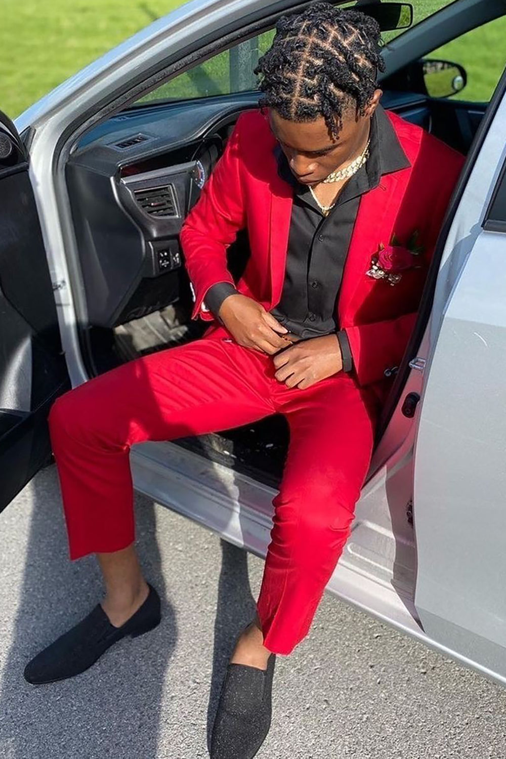 Red Notched Lapel 2 Piece Men's Prom Suit