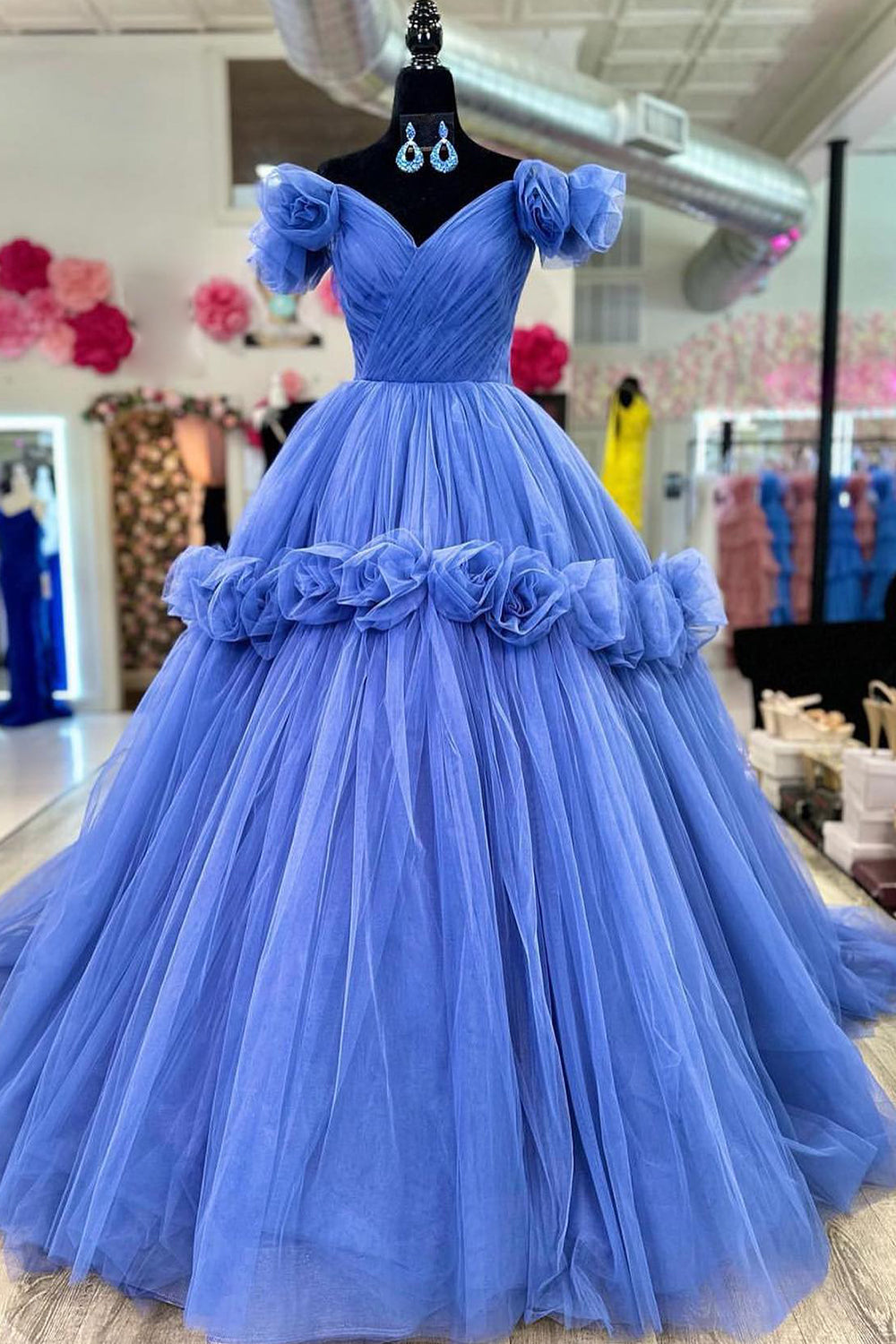 Red Prom Dress A Line Corset Long Evening Dress with 3D Flowers