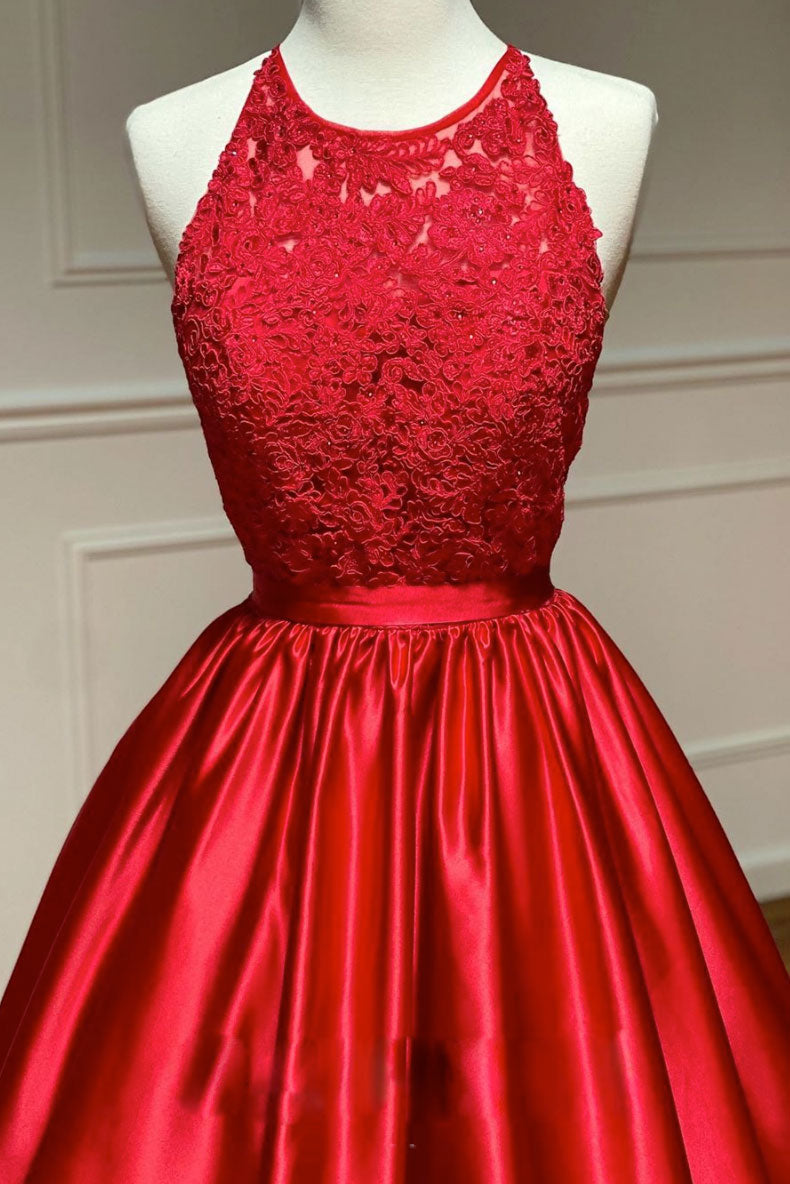 Red Prom Dress A Line Satin Long Formal Gown Evening Dress