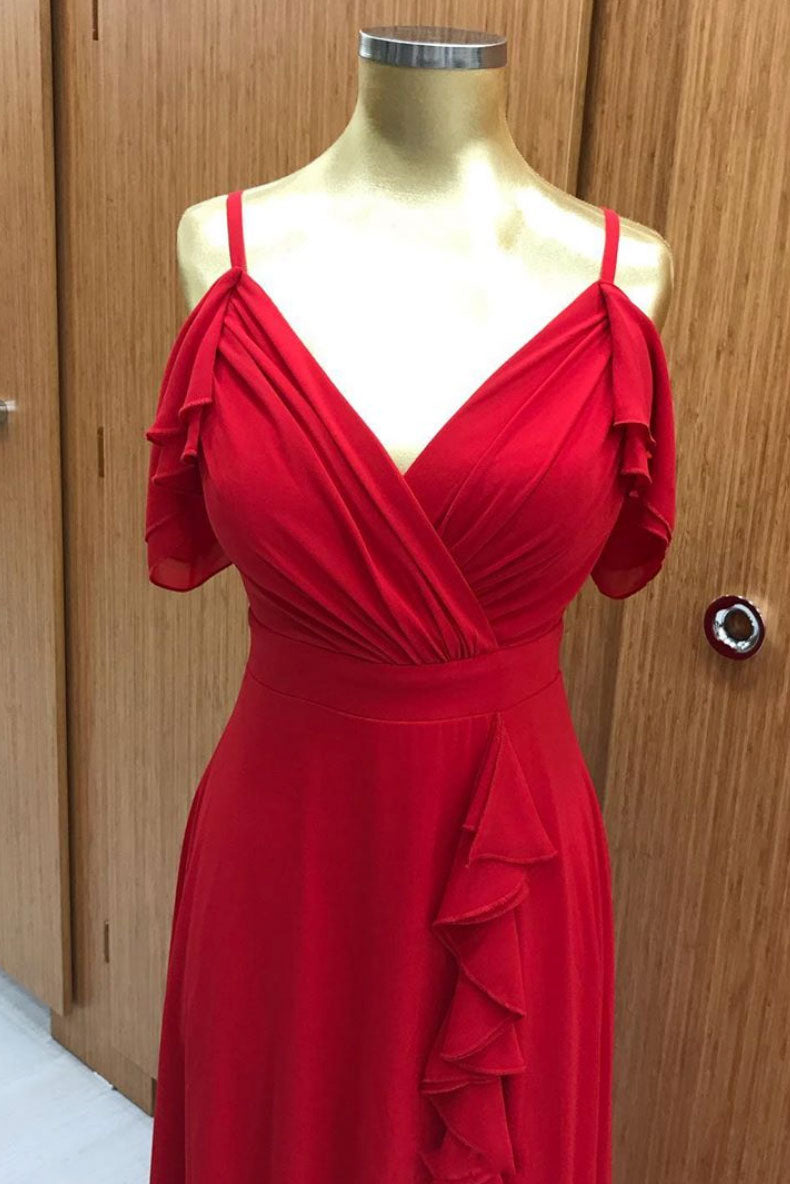 Red Prom Dress Chiffon Long Formal Gown Evening Dress