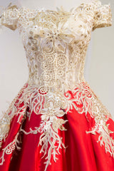 Red Prom Dress Lace Satin Long Evening Gown Evening Dress