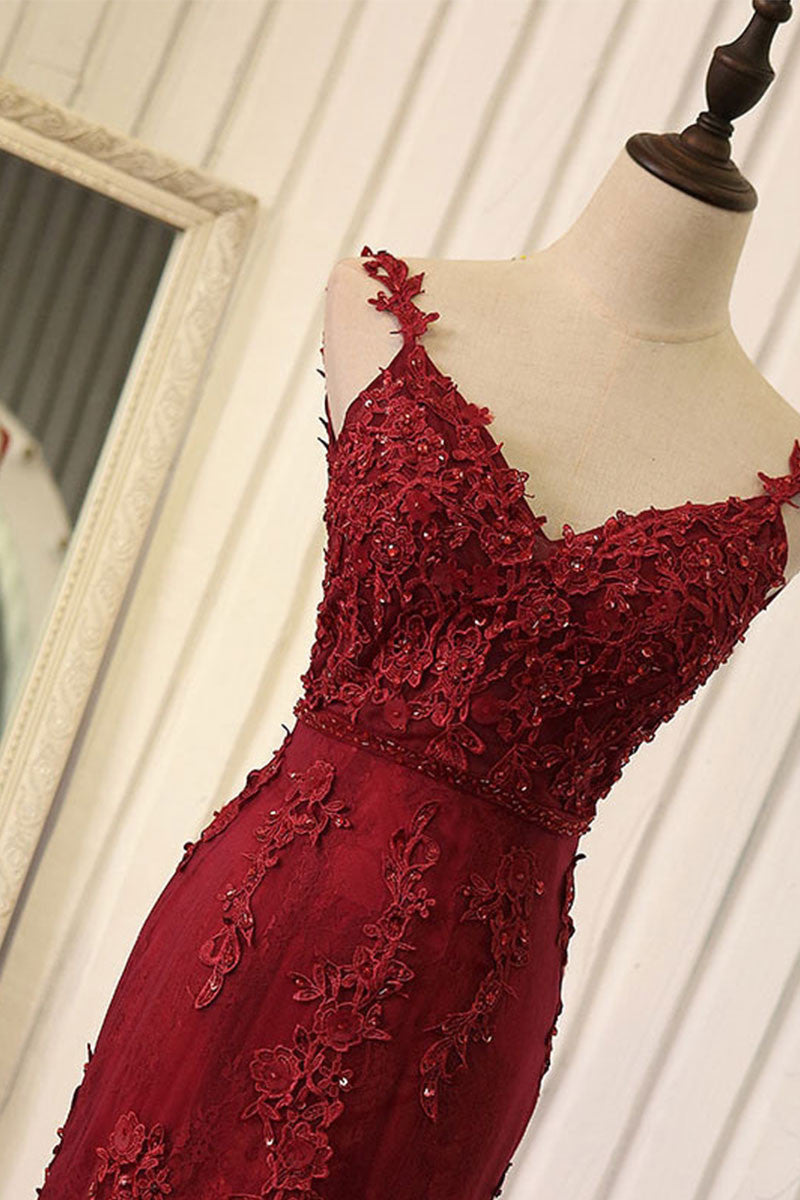 Red Prom Dress Mermaid Lace Long Evening Gown Evening Dress