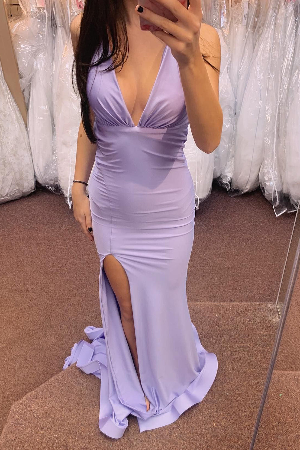 Red Prom Dress Mermaid V Neck Long Evening Dress With Slit