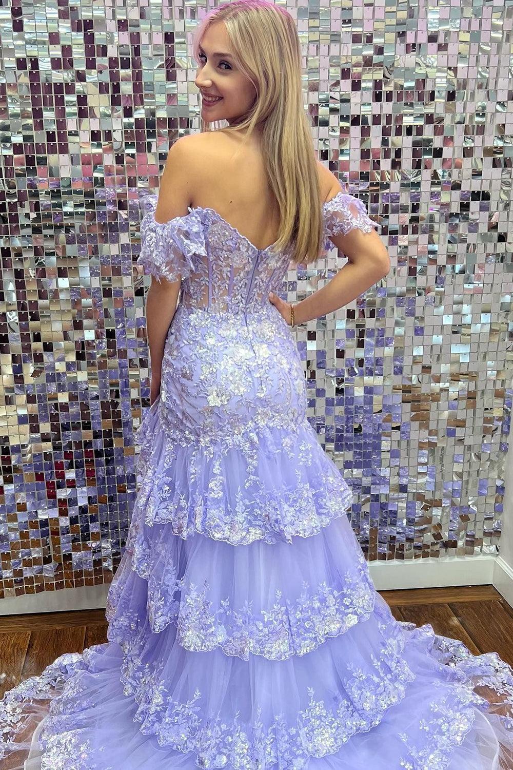 Red Prom Dress Off The Shoulder Tiered Evening Dress