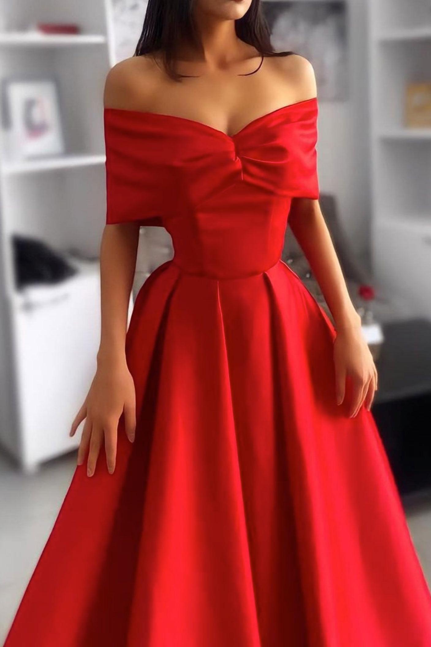 Red Prom Dress Satin Long Evening Dress