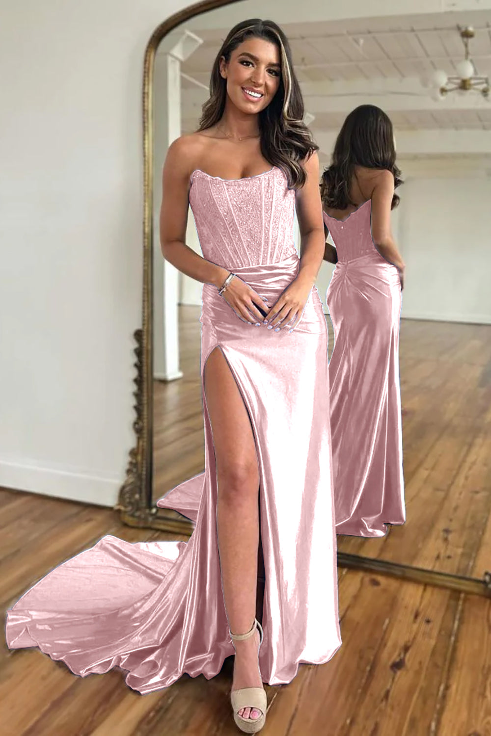 Red Prom Dress Sheath Corset Long Evening Dress with Lace