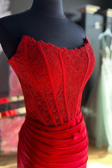 Red Prom Dress Sheath Corset Long Evening Dress with Lace