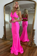 Red Prom Dress Spaghetti Straps Cut Out Long Evening Dress with Slit