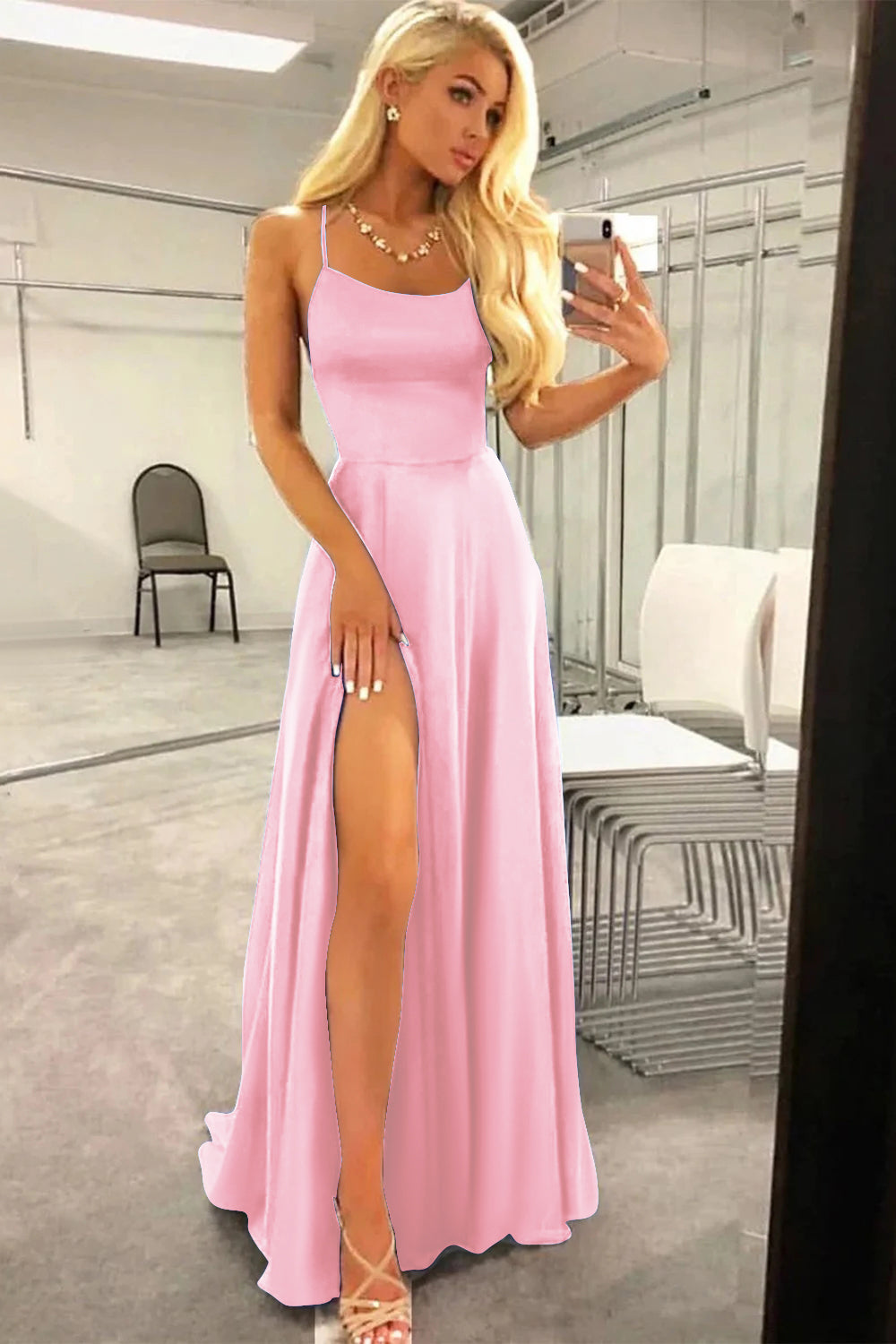 Red Prom Dress Spaghetti Straps Long Evening Dress with Slit