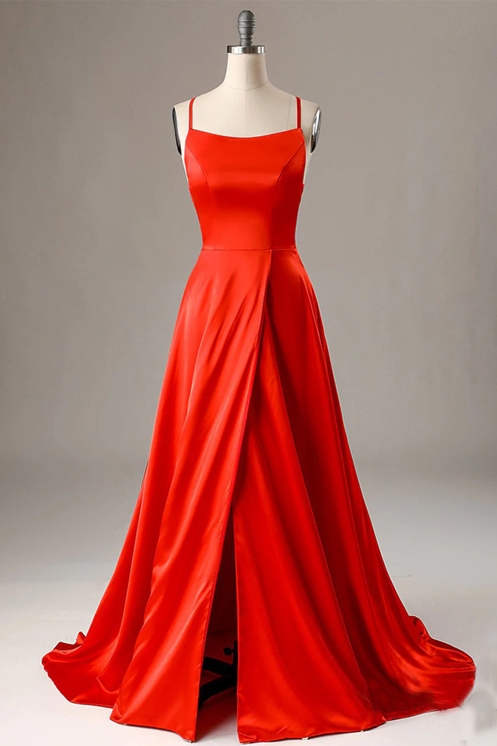 Red Prom Dress Spaghetti Straps Long Evening Dress with Slit