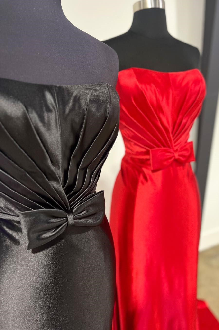 Red Prom Dress Strapless Bow Mermaid Long Evening Dress