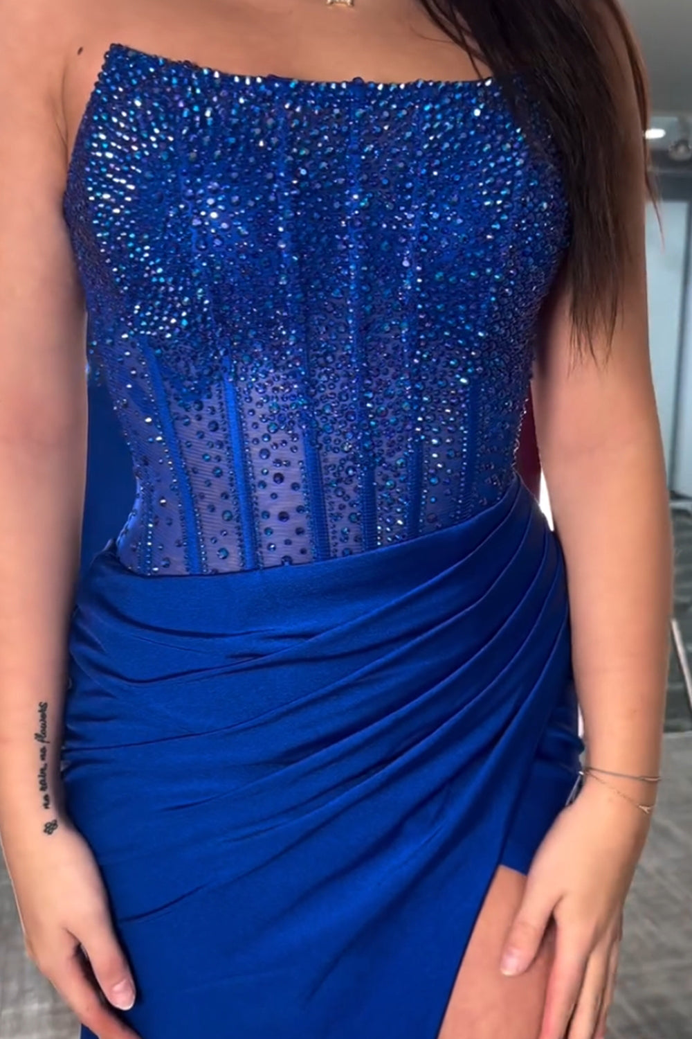 Red Prom Dress Strapless Corset Long Evening Dress with Slit