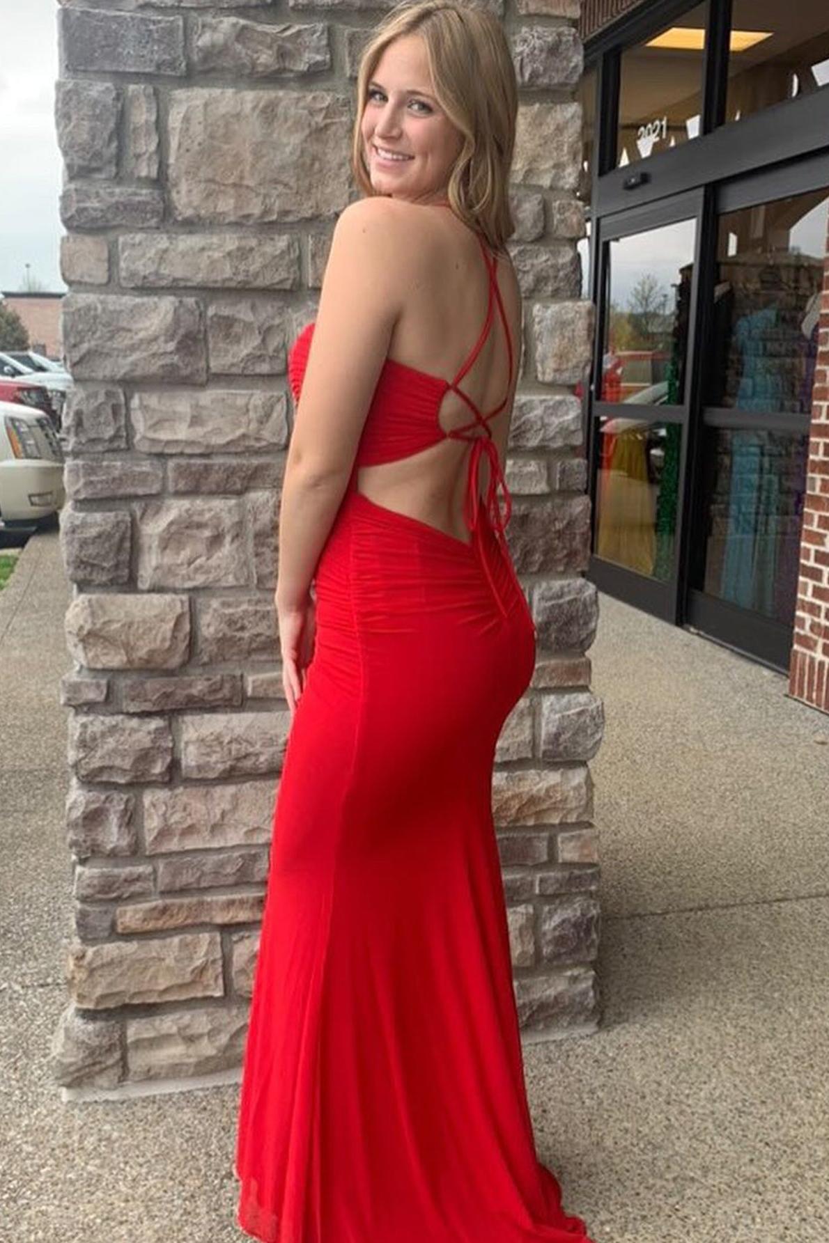 Red Prom Dress Sweetheart Neck Backless Cutout Mermaid Long Evening Dress