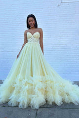 Red Prom Dress Tulle Appliqued Sweetheart Ruffle Long Evening Dress