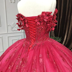 Red Quinceanera Dress Ball Gown Sequined Flowers Sweet 16 Dress