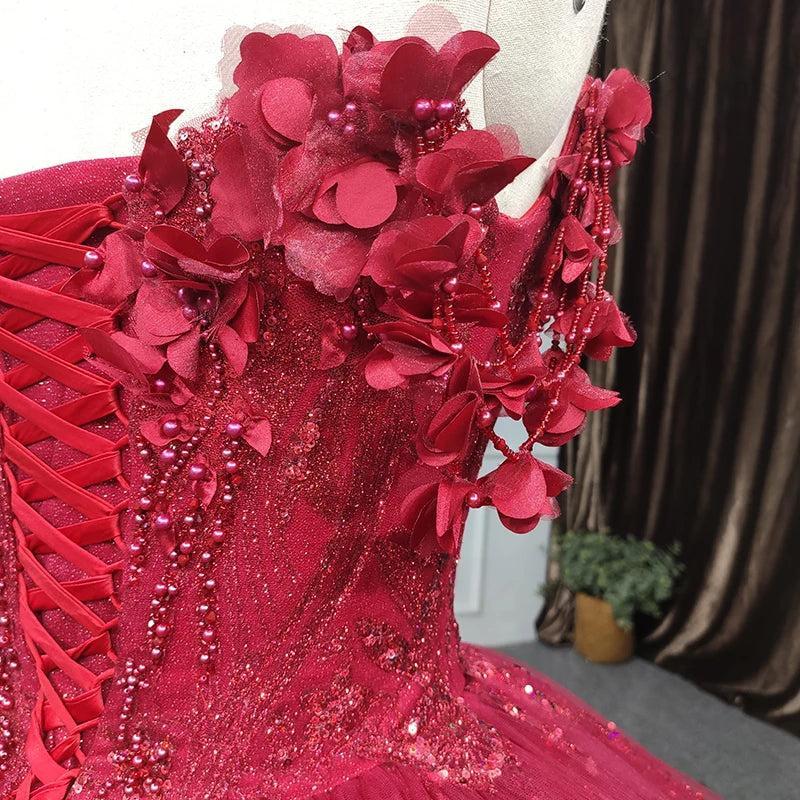 Red Quinceanera Dress Ball Gown Sequined Flowers Sweet 16 Dress