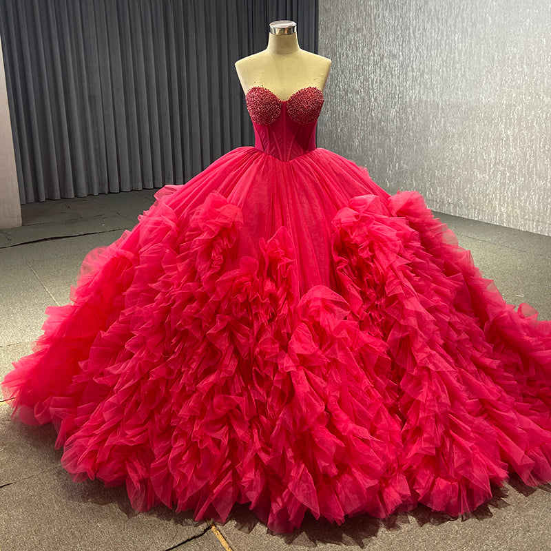 Red Quinceanera Dress Sweet 15 Beaded Strapless Ball Gown Sweet 16 Dress