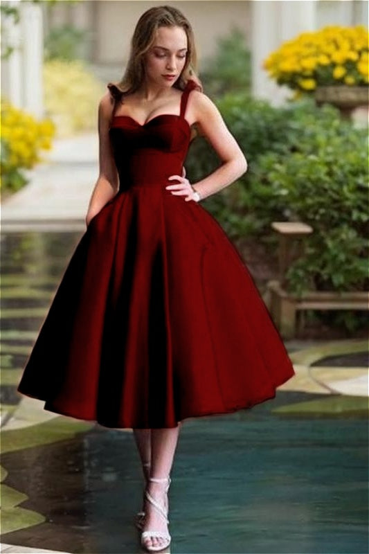 Red Spaghetti Straps Homecoming Dress Sweetheart Sleeveless A Line Short Cocktail Dress