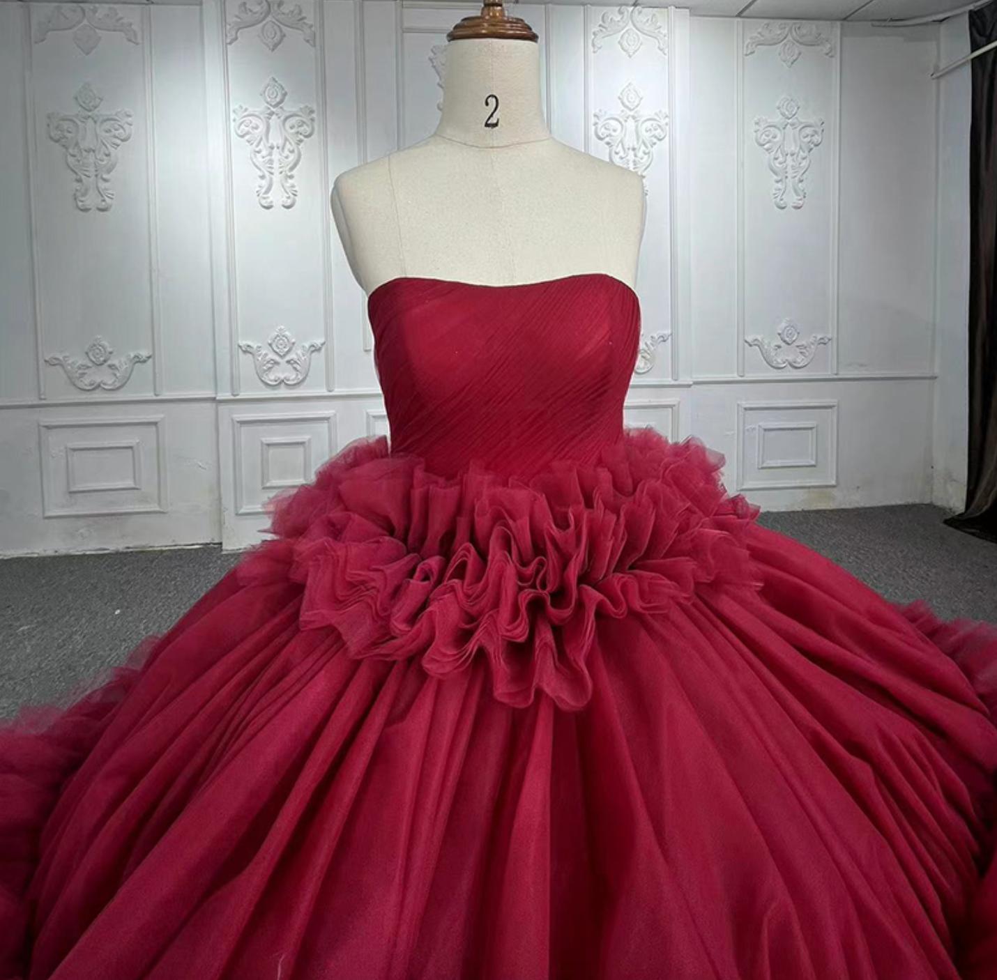 Red Strapless Quinceanera Dress Tulle Ball Gown Sweet 16 Dress