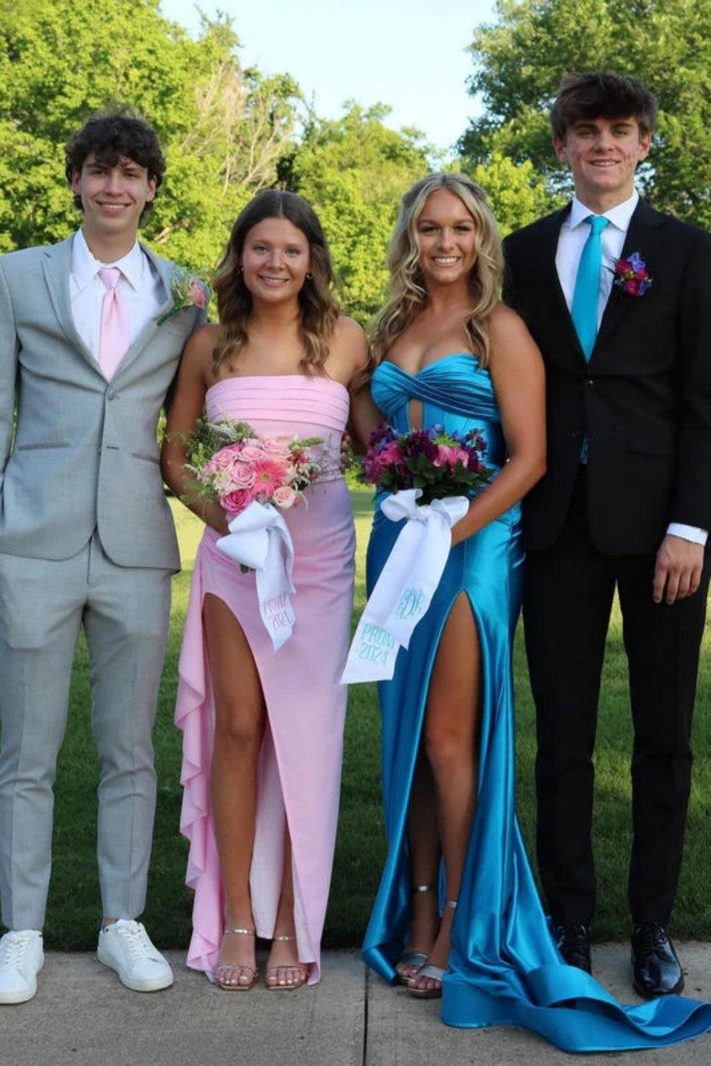 Dressystars Red Strapless Ruched Strapless Long Mermaid Prom Dress With High Slit Formal Evening Gown