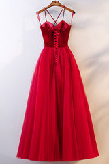 Red Velvet Formal Dress Tulle Long Simple Evening Dress