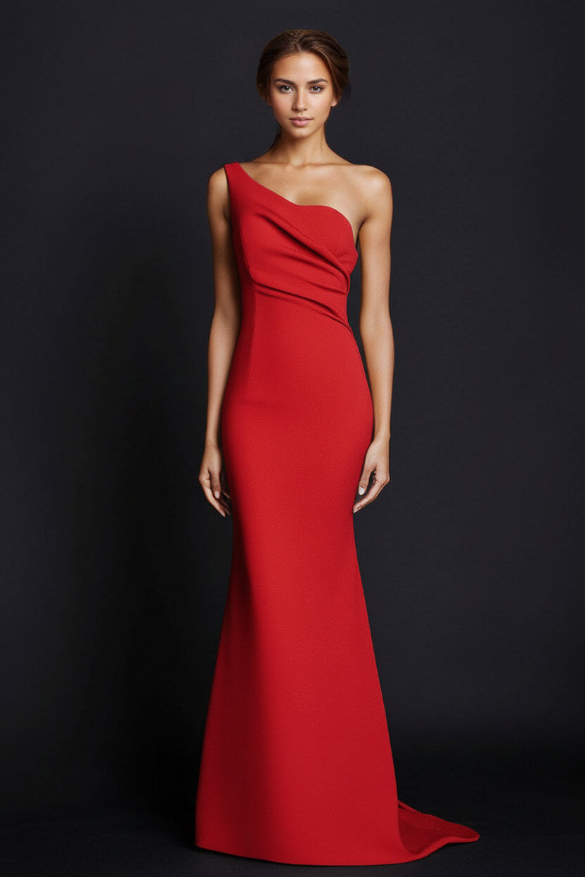 Dressystars One Shoulder Khaki Wedding Guest Dress Mermaid Long Formal Dress