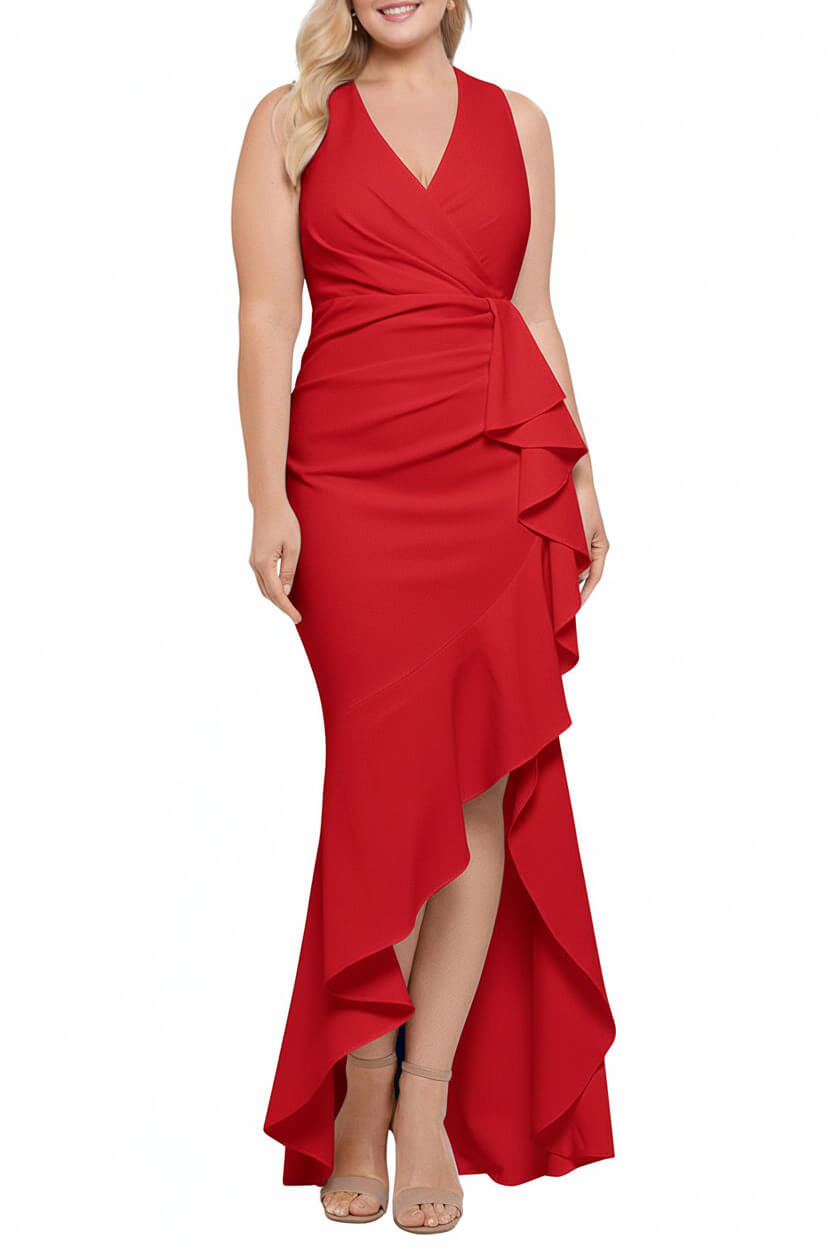 V-Neck Sleeveless Plus Size Floor-Length Sheath/Column Mother of the Bride Dresses with Ruffles