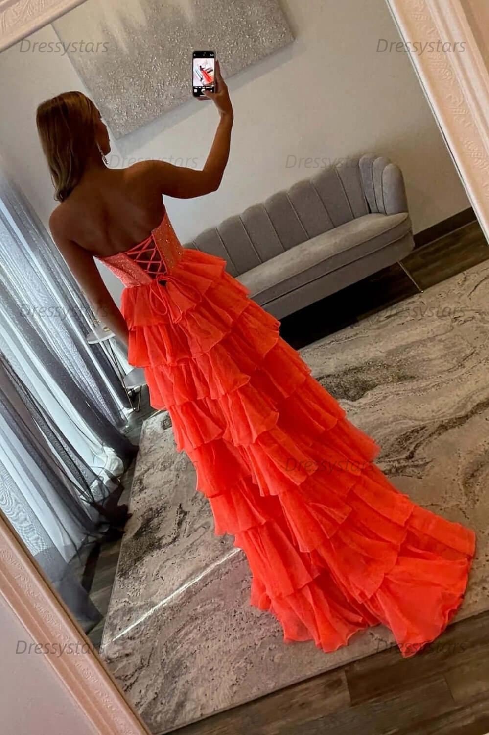 Navy Prom Dress A Line Strapless Corset Long Chiffon Formal Dress