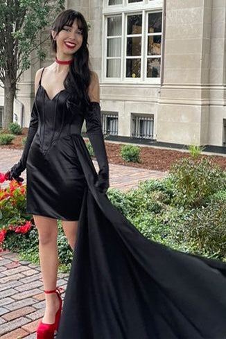 Rosamund Homecoming Dress Pretty Bodycon Shoulder straps with Side Train Short Party Cocktail Dress