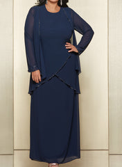 Round Neck Chiffon Mother of the Bride Dress with Jacket