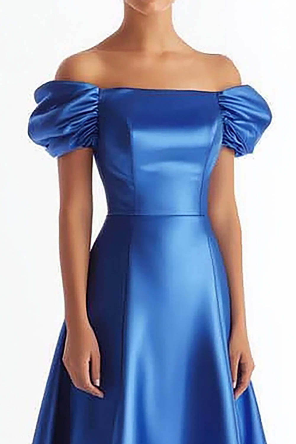 Royal Blue Formal Dress A Line Satin Long Wedding Guest Dress With Ruffles