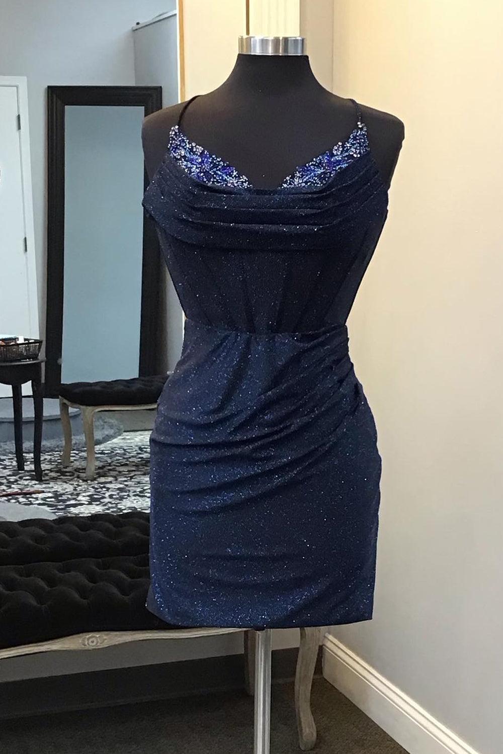 Royal Blue Homecoming Dress Spaghetti Straps Bodycon Short Cocktail Dress