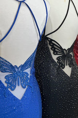 Royal Blue Homecoming Dresses Beaded Back Butterflied Tight Short Cocktail Dresses